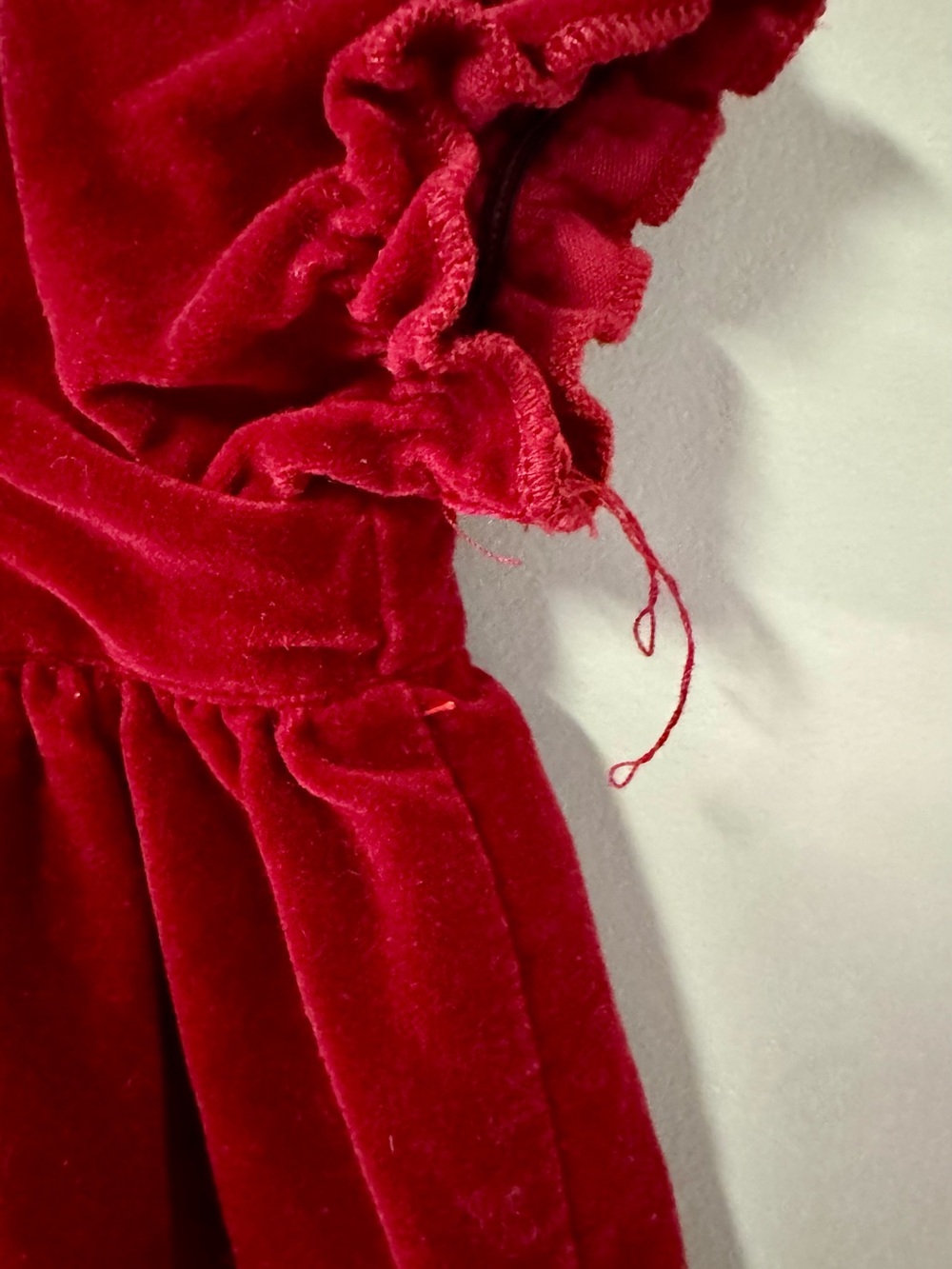 Red Velvet Ruffle-Front Girls' Dress - Picture 2 of 3